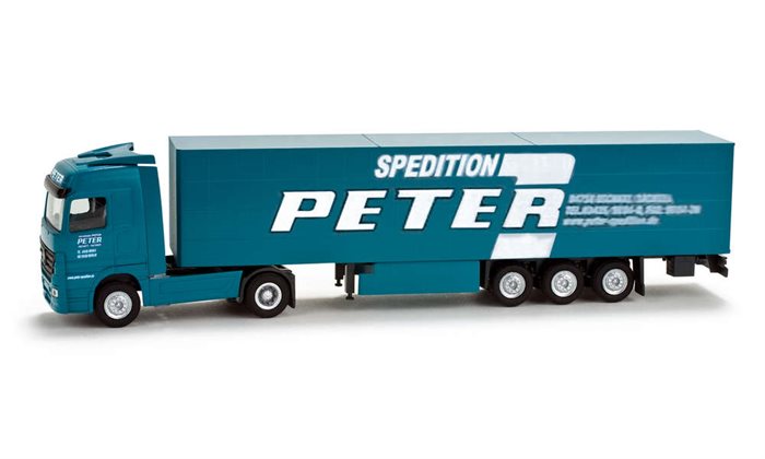 Herpa 065900 MERCEDES-BENZ ACTROS LH 02 Lastbil med gardintrailer "PETER" 1/120