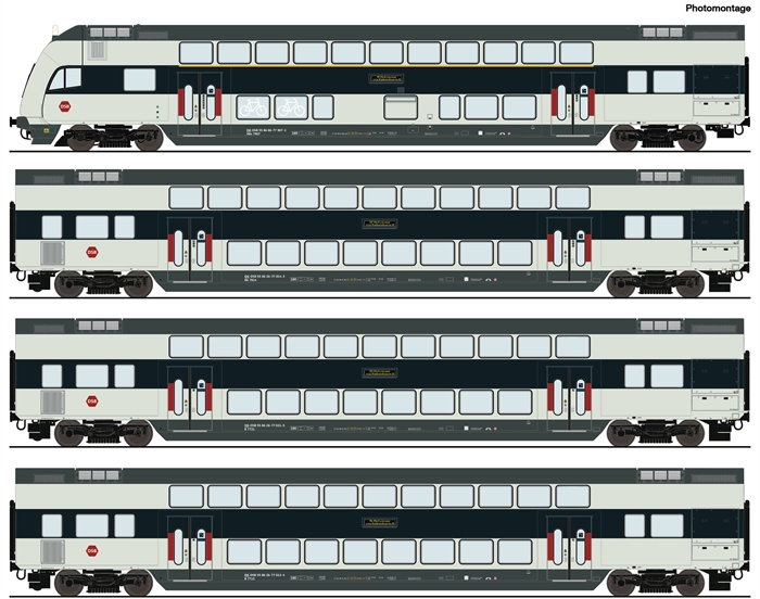 Roco 6210147 4-delt Dobbeltdækkervogne, DSB ep VI, DC,  H0 KOMMENDE NYHED 2025