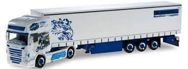 Herpa 914574  Scania R Topline Lastbil med gardintrailer "Bruno HP Transped S.R.O."